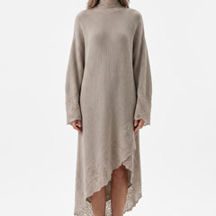 Ramona Women's Lace-Trim Wool-Knit Maxi Dress in khaki, front view on model