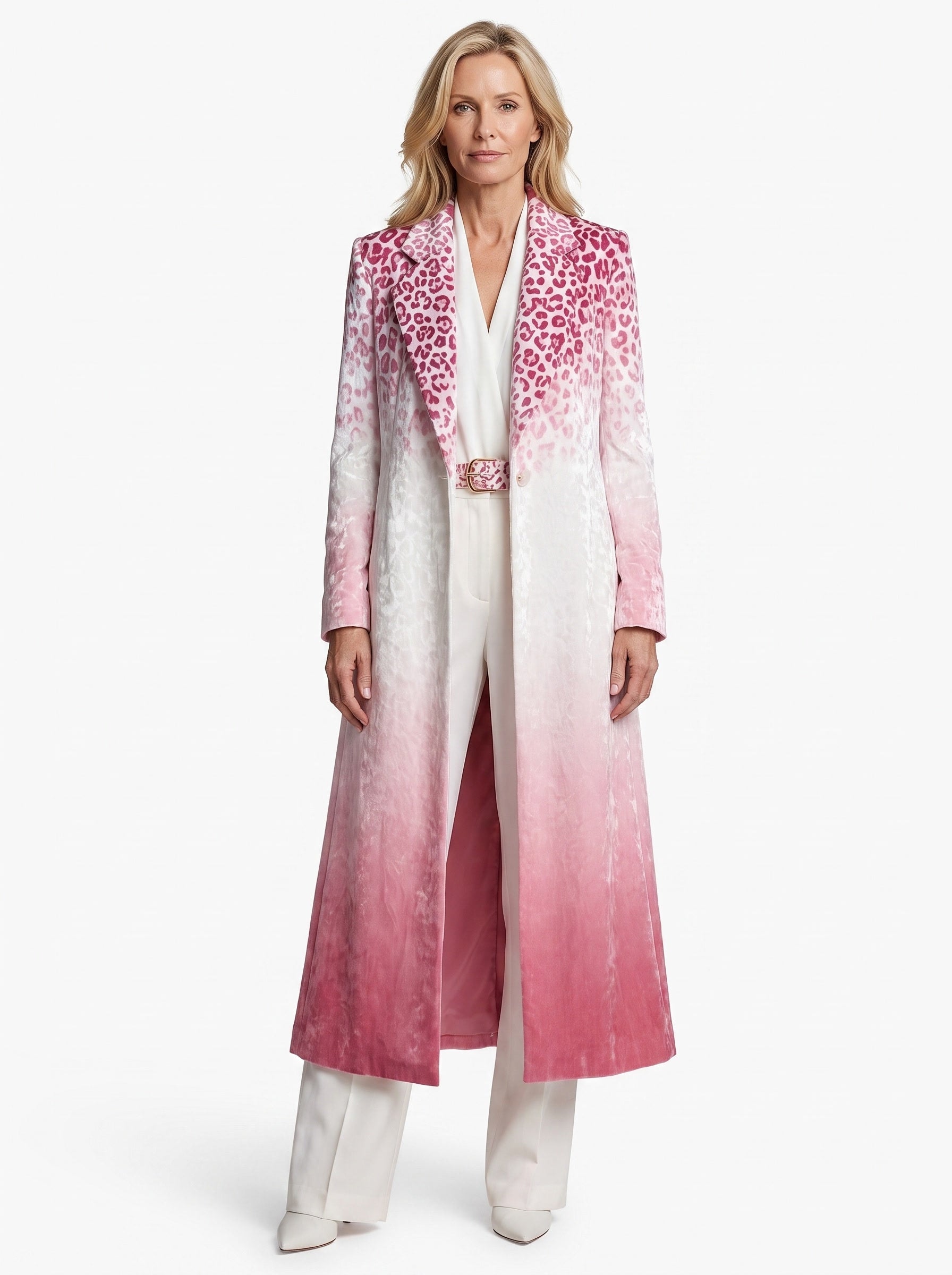 Lucille Women's Ombre Leopard Print Velvet Trench Coat