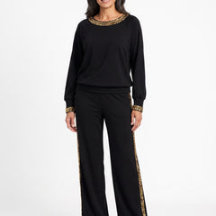 Penelope Women's Sequin-Trim Top and Wide-Leg Trousers Set