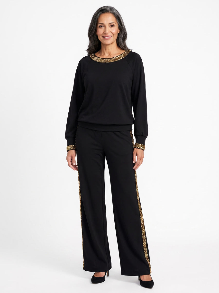 Penelope Women's Sequin-Trim Top and Wide-Leg Trousers Set