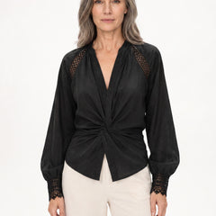 Meredith Women's Semi-Sheer Natural Fiber Shirt in black
