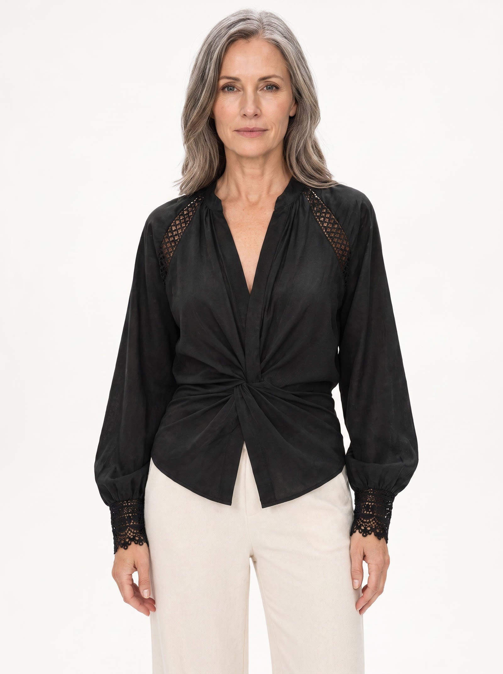 Meredith Women's Semi-Sheer Natural Fiber Shirt in black