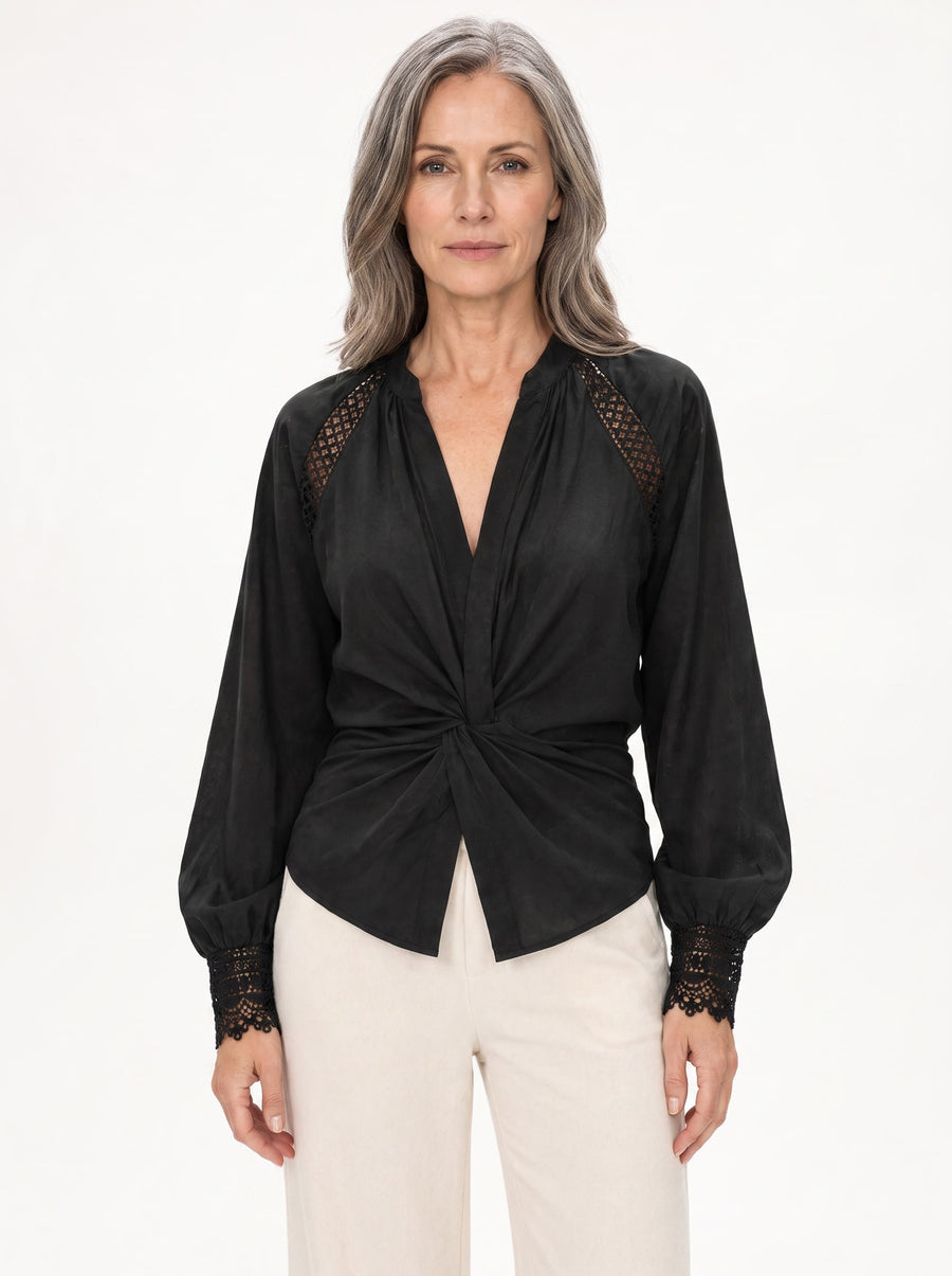 Meredith Women's Semi-Sheer Natural Fiber Shirt in black