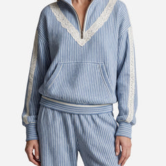 Simone Women's Striped Lace-Trim Jogger Set