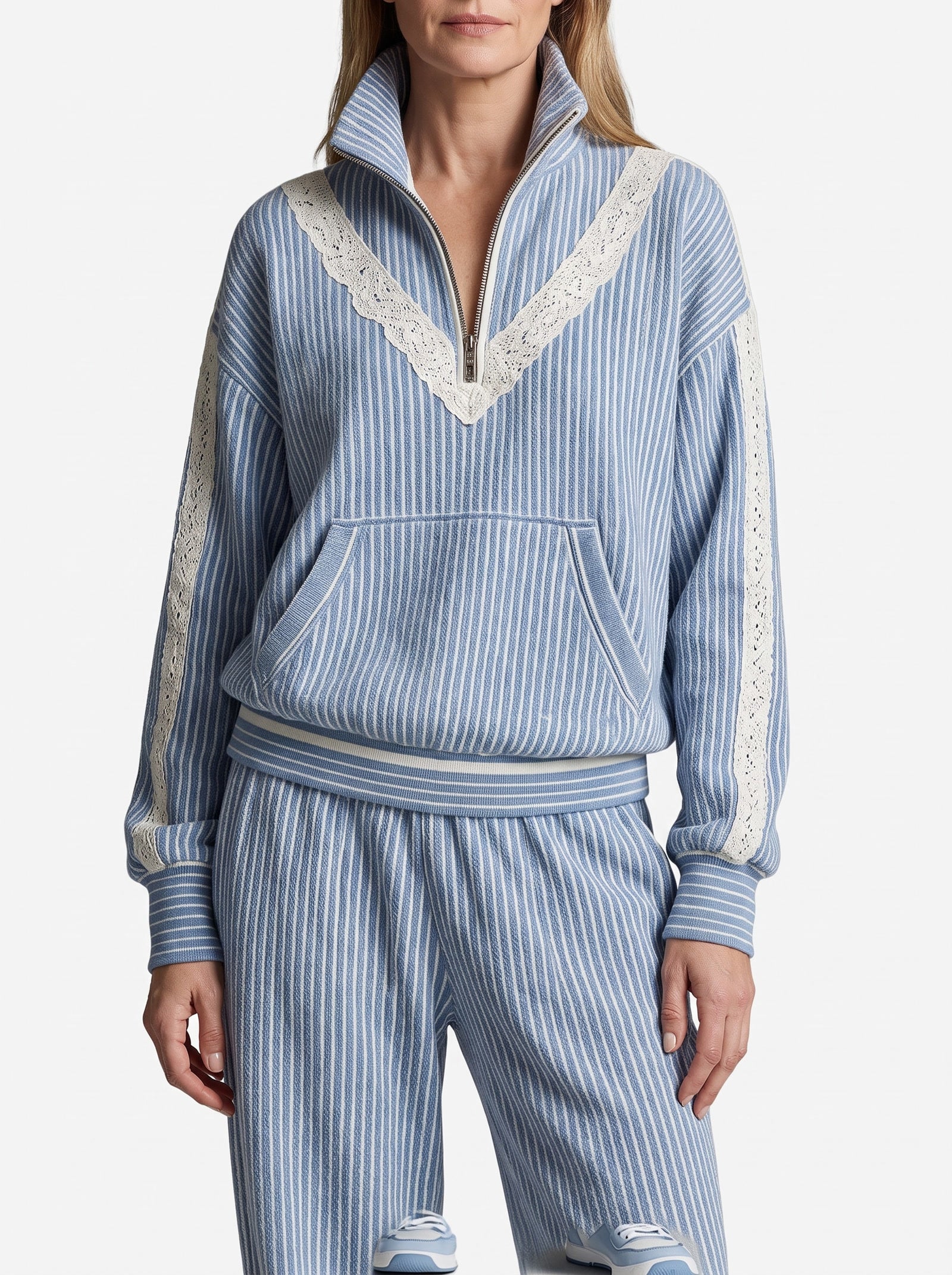 Simone Women's Striped Lace-Trim Jogger Set