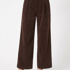 Nora Women's Wide Leg Corduroy Belted Pants in chocolate brown