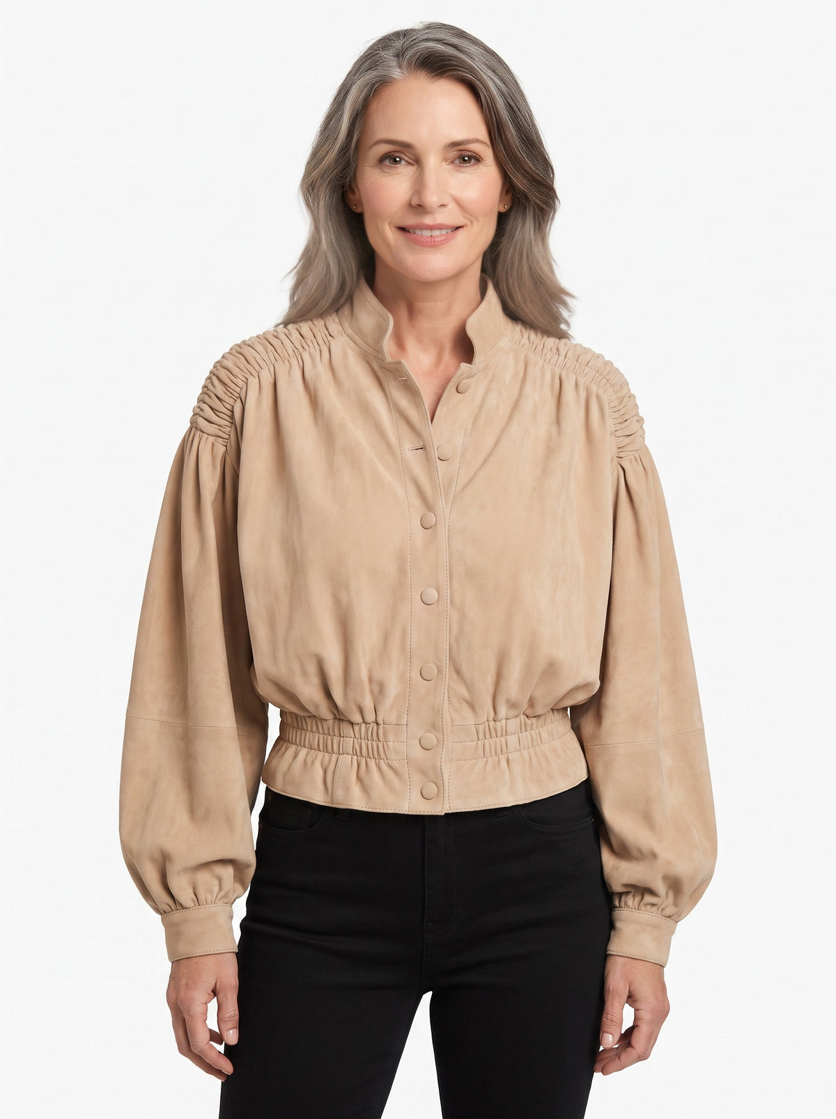 Maureen Women's Apricot Suede Cropped Jacket