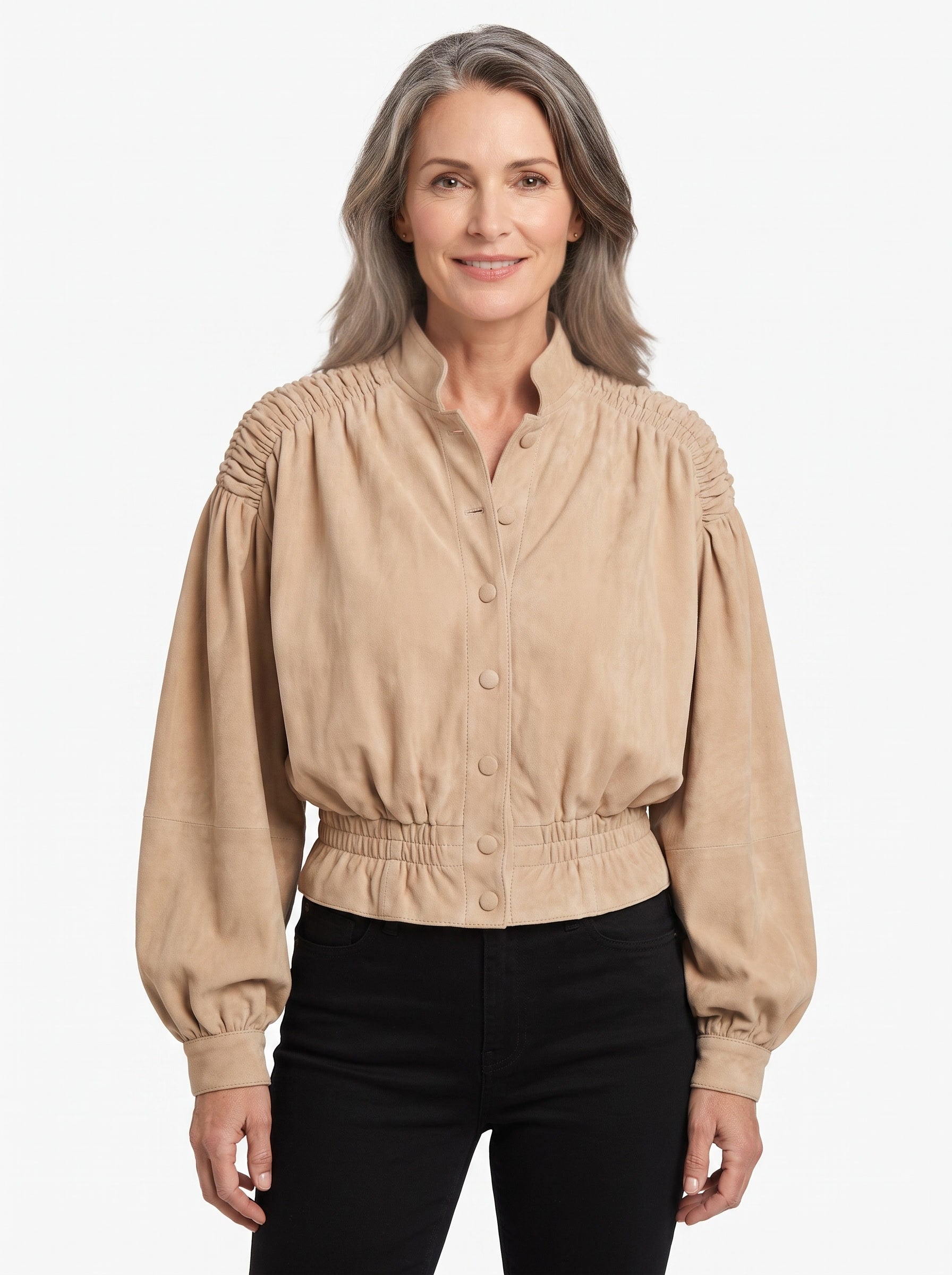 Maureen Women's Apricot Suede Cropped Jacket