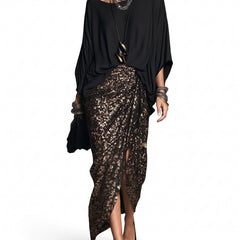 Minerva Women's Satin Top and Sequin Skirt Two-Piece Set