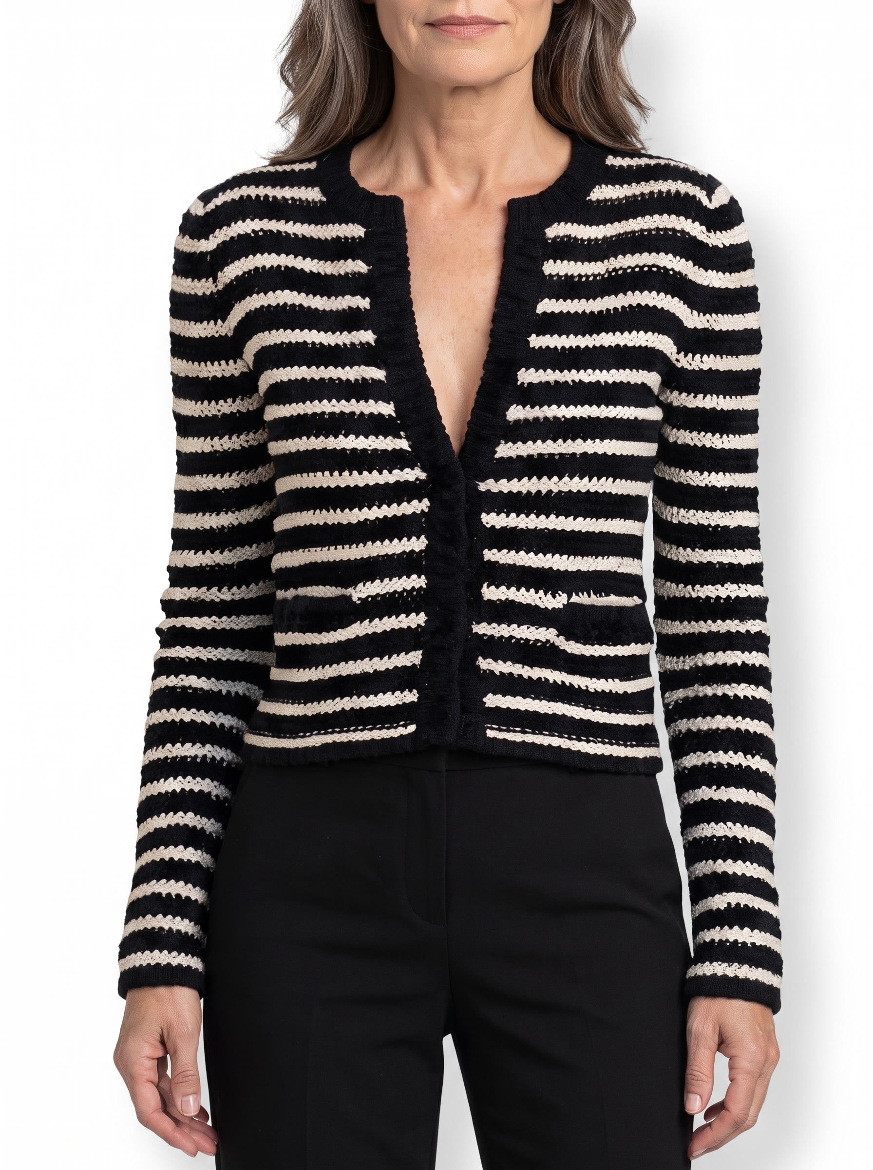 Petra Women's Striped Open-Front Knit Cardigan