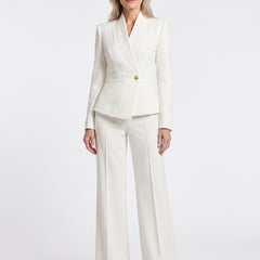Opal Women's Peplum Blazer and Wide-Leg Pants Set in white