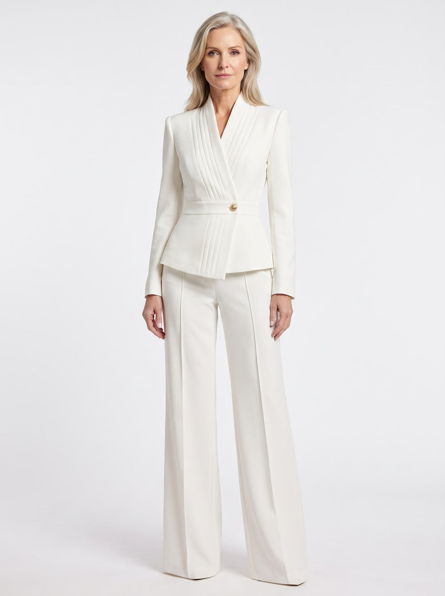 Opal Women's Peplum Blazer and Wide-Leg Pants Set in white