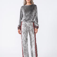 Ursula Women's Striped-Trim Tee and Leopard-Print Trouser Set