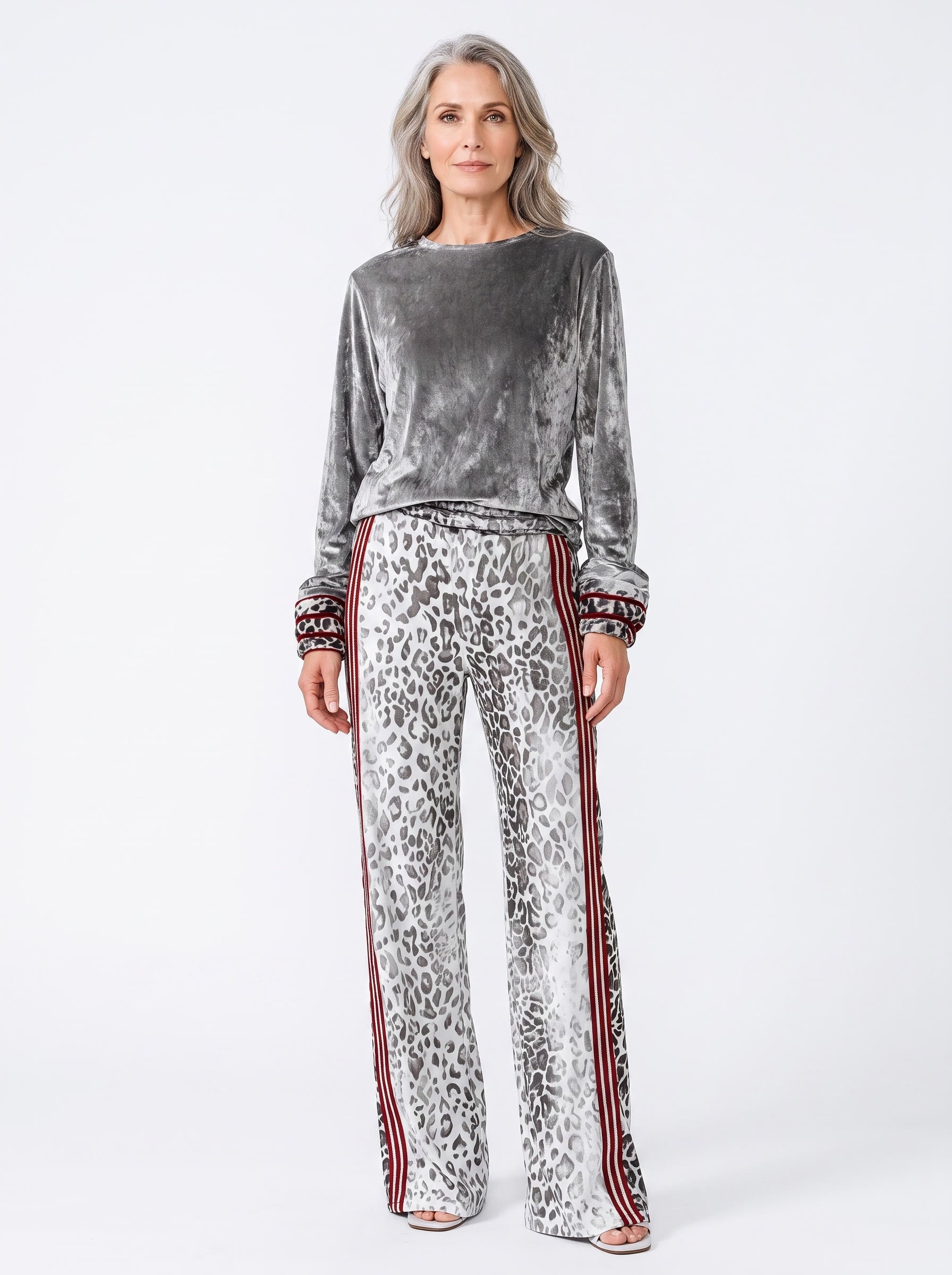 Ursula Women's Striped-Trim Tee and Leopard-Print Trouser Set