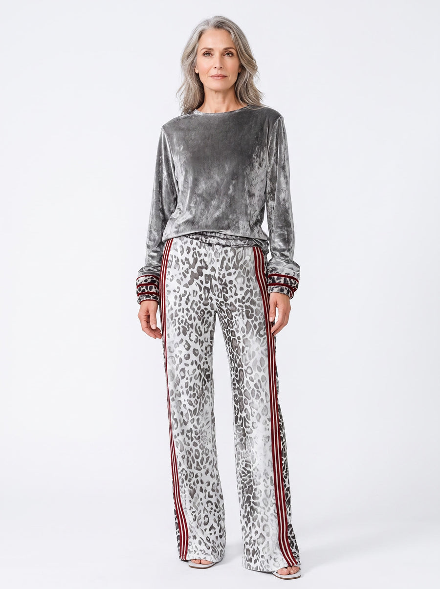Ursula Women's Striped-Trim Tee and Leopard-Print Trouser Set