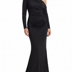 Pauline Women's One Shoulder Ruched Maxi Dress in black