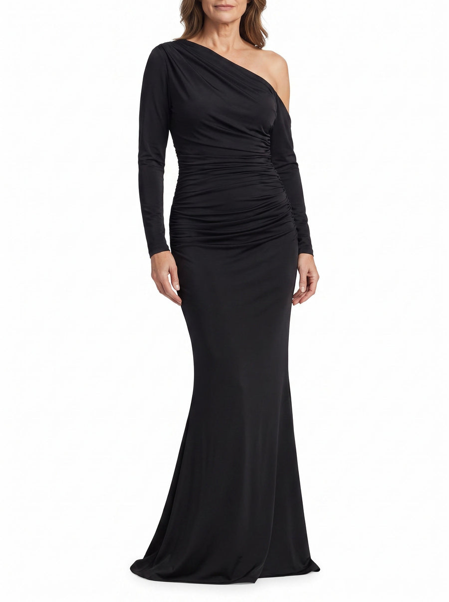 Pauline Women's One Shoulder Ruched Maxi Dress in black