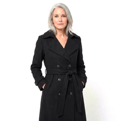 Ophelia Women's Belted Double-Breasted Trench Coat in black