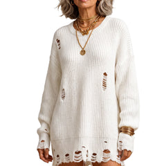 Patricia Women's Distressed Ribbed Knit Sweater Dress in white