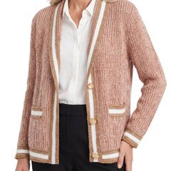 Priscilla Women's Contrast Trim Knit Cardigan in dusty pink