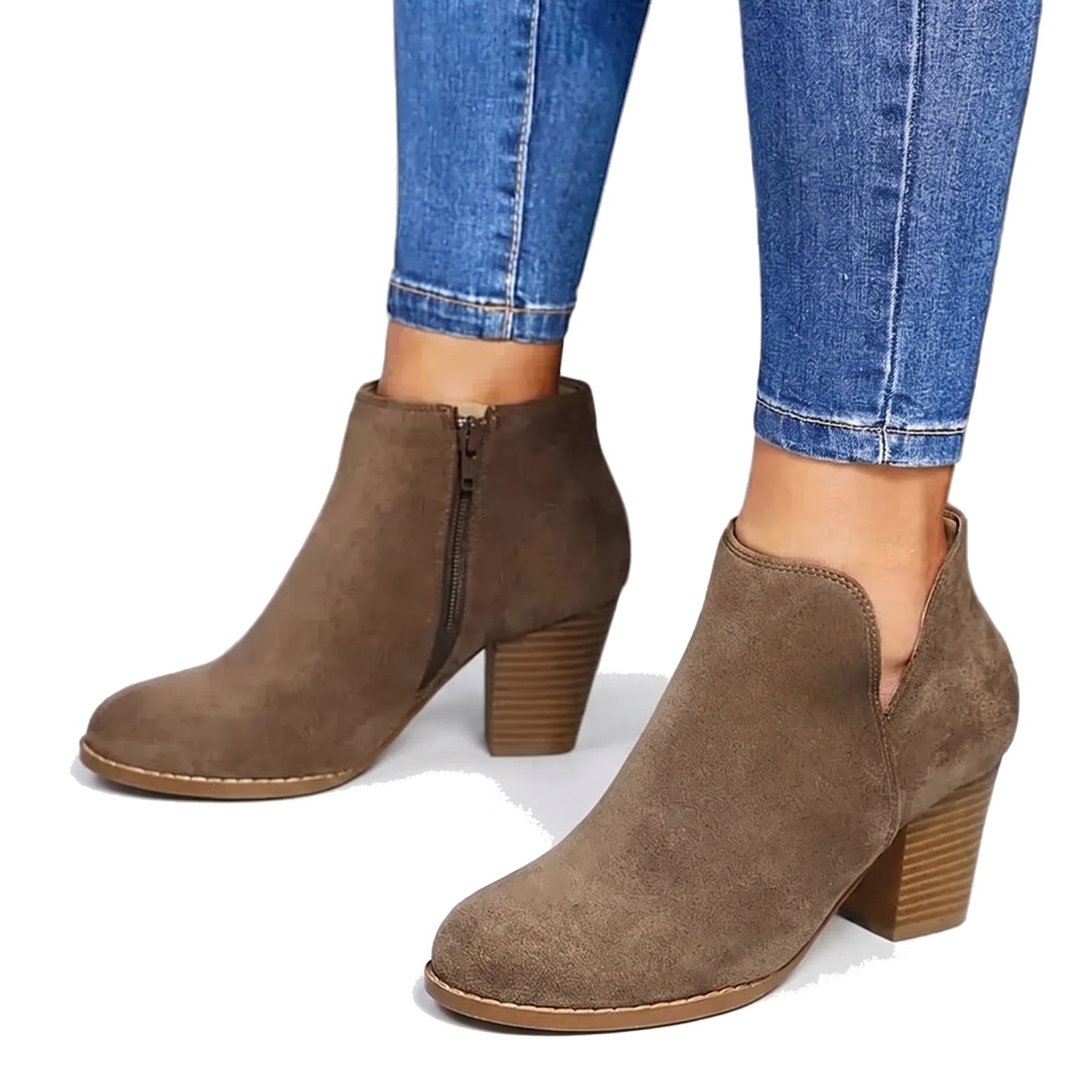 Roberta women's taupe suede block heel Chelsea ankle boots