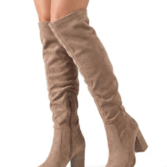 Sigrid Women's Over-the-Knee Block Heel Suede Boots in beige