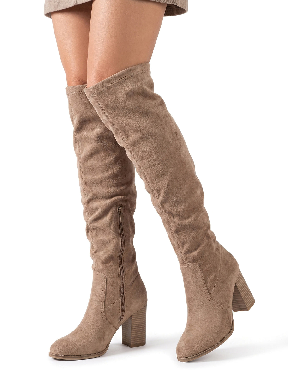 Sigrid Women's Over-the-Knee Block Heel Suede Boots in beige