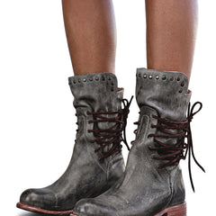 Silvia Women's Studded Lace-Up Ankle Boots in distressed grey