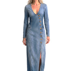 Virginia Women's Button-Front Denim Maxi Dress