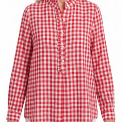 Flora-Tamara Women's Ruffled Collar Checked Print Blouse in red gingham