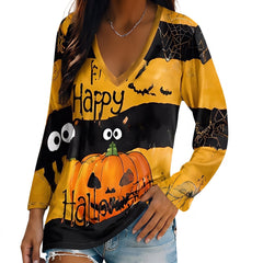 Eleanor-Lavinia Women's Halloween Graphic V-Neck Top