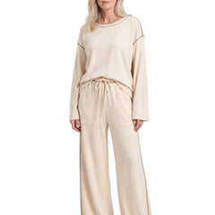 Daphne-Eugenia Women's Drawstring Wide-Leg Pants Set in off-white