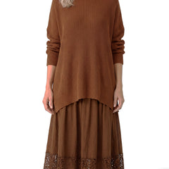 Irene-Penelope Women's Oversized Knit Lace-Hem Skirt Set in brown