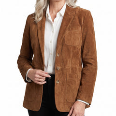 Lillian-Katharine Women's Soft Suede-Touch Blazer in cognac brown