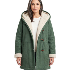 Women's hooded duffle peacoat with toggle buttons in green