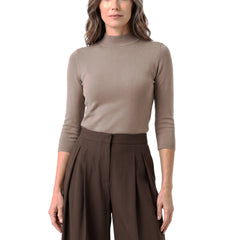 Stella-Annelise women's taupe knit top and brown wide-leg woven trousers two-piece set