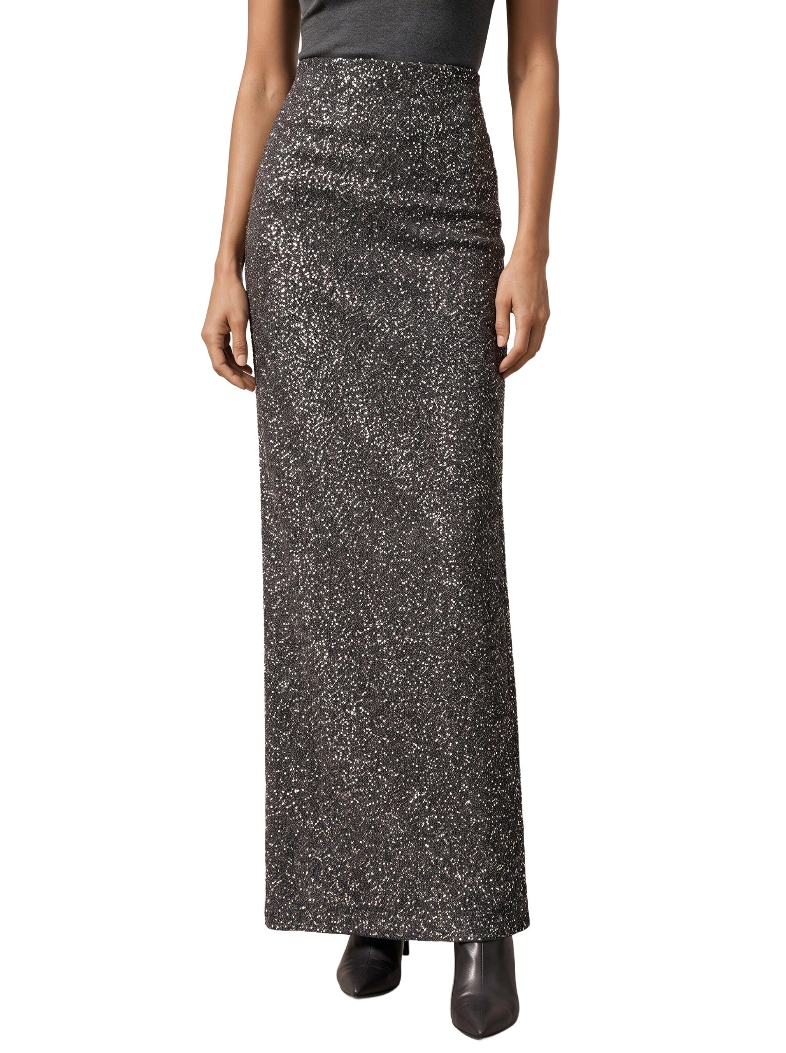 Women's grey sequin high-waist maxi skirt