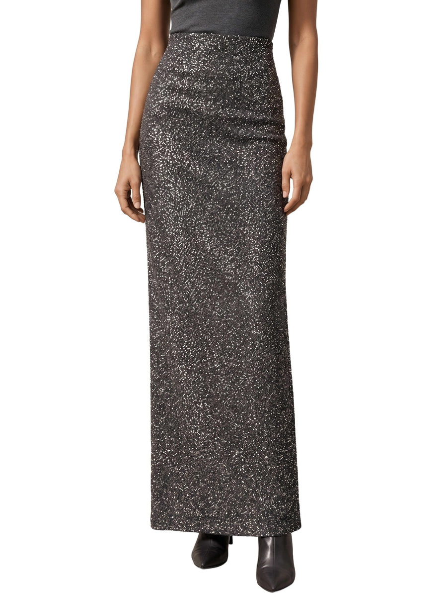 Women's grey sequin high-waist maxi skirt