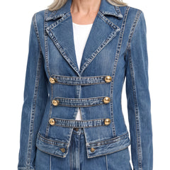 Women's denim military blazer with gold buttons
