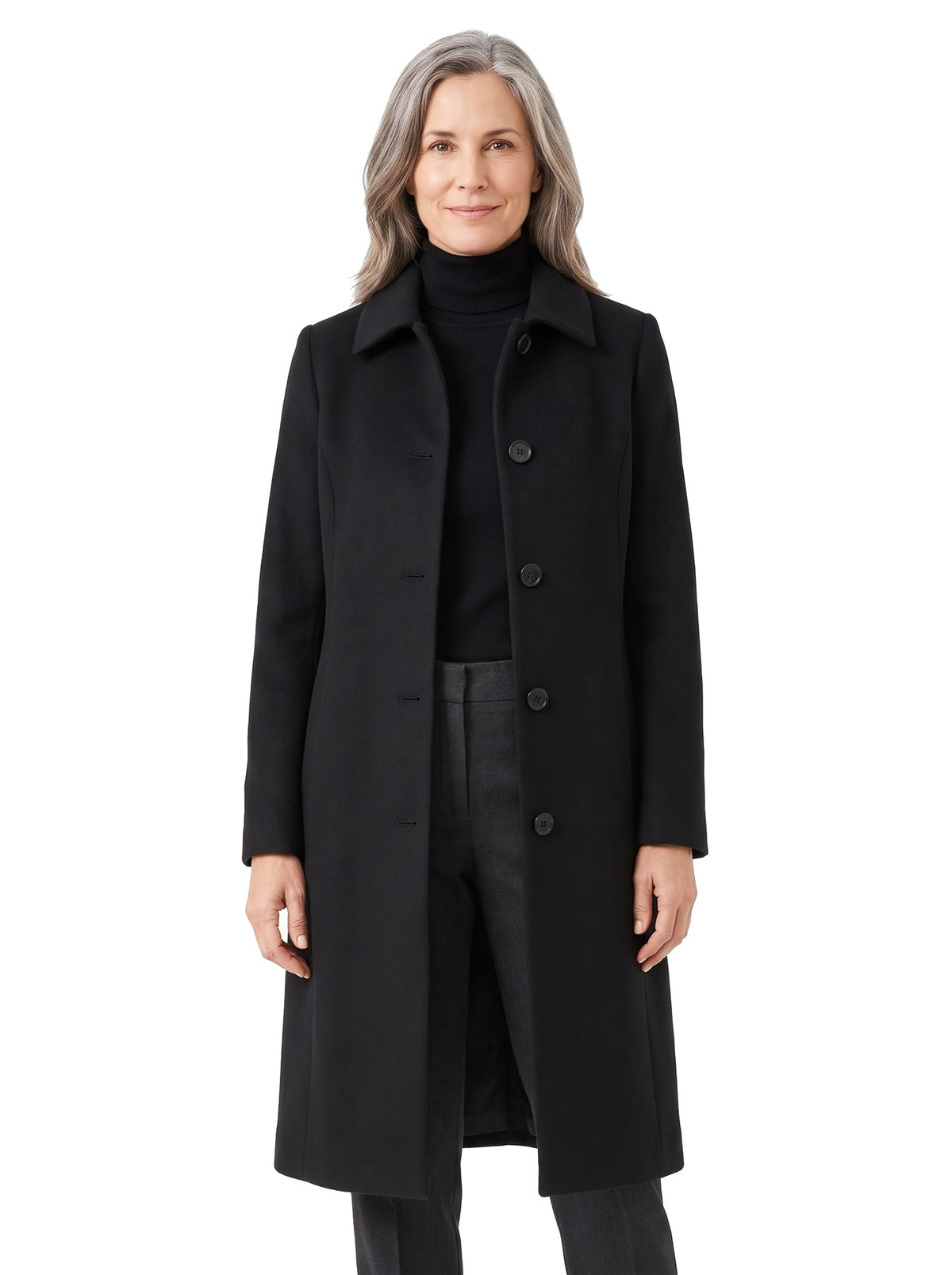 Helena-Lottie Women's Long Single-Breasted Trench Coat in black