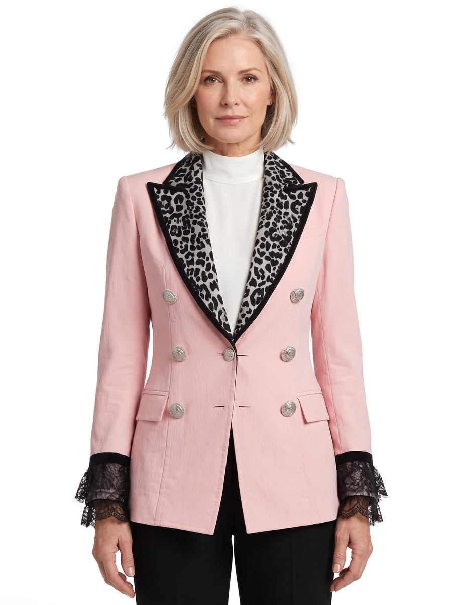 Harriet-Irene Women's Leopard-Print Peak Lapel Blazer in light pink