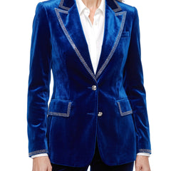 Tamara-Colette Women's Rhinestone-Trimmed Velvet Blazer in royal blue
