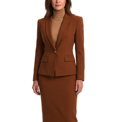 Katharine-Georgia Women's Notched Lapel Blazer and Skirt Two-Piece Set in cognac brown