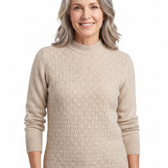 Women's Honeycomb Mockneck Cable Knit Sweater in oat beige