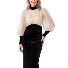 Frida Women's Sheer-Sleeve Velvet Midi Dress