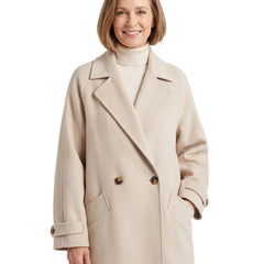 Gwendolyn Women's Double-Breasted Wool Trench Coat in Beige