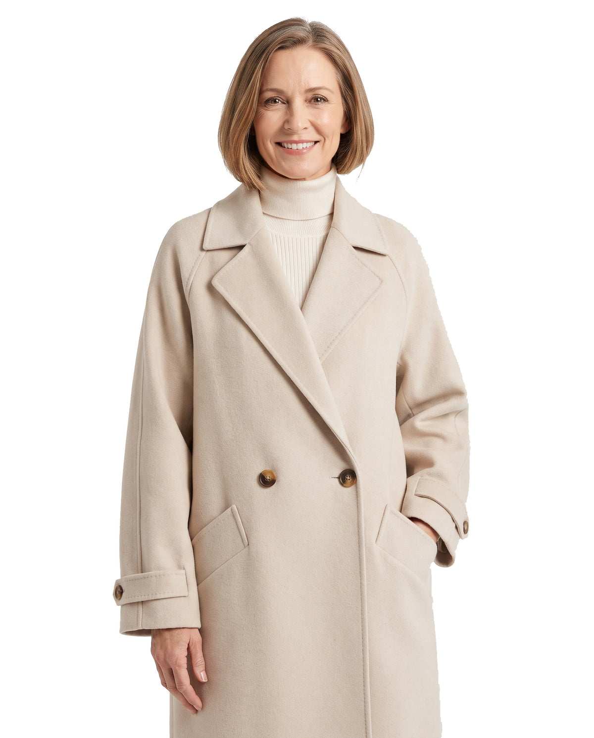 Gwendolyn Women's Double-Breasted Wool Trench Coat in Beige