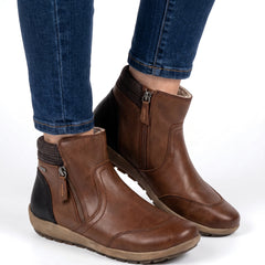 Mabel-Ruth | Women's Plaid-Trim Leather Ankle Boots