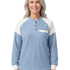 Regina-Ivy Women's Textured Henley Shirt in Light Blue