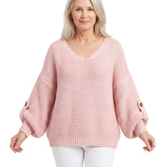 Lorraine-Lucille Women's Lantern Sleeve Sweater in Pink